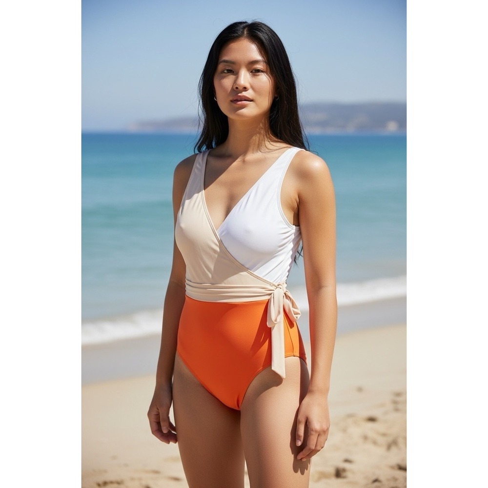 Cupshe Women's Bowknot Bathing Suit Padded One Piece Swimsuit Orange White Small